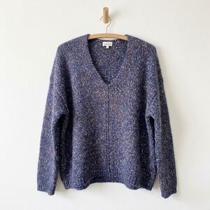 Heartloom Sweater Womens Large Blue Speckled Pullover V Neck Relaxed Boxy